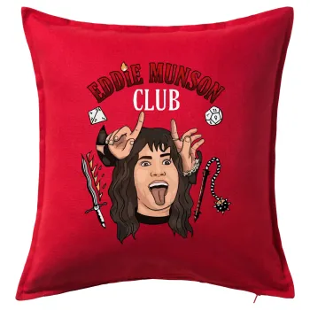 Eddie Munson, Hellfire CLub, Stranger Things, Μαξιλάρι καναπέ Κόκκινο 100% βαμβάκι, περιέχεται το γέμισμα (50x50cm)