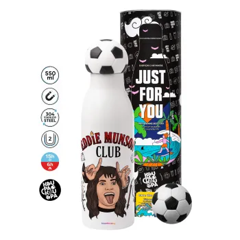 Eddie Munson, Hellfire CLub, Stranger Things, Soccer Metal mug thermos, double wall, 550ml