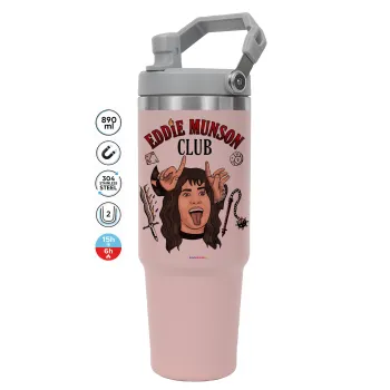 Eddie Munson, Hellfire CLub, Stranger Things, Pink color, 890ml (30oz) stainless Steel Tumbler with Handle