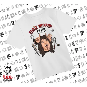 Eddie Munson, Hellfire CLub, Stranger Things, Άνετο παιδικό T-Shirt ΛΕΥΚΟ από 100% βαμβάκι, για κάθε μέρα. Vegan & OEKO-TEX πιστοποιημένο.