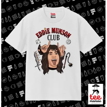 Eddie Munson, Hellfire CLub, Stranger Things, Κλασικό T-Shirt, διπλής ραφής, χωρίς πλευρικές ραφές ΛΕΥΚΟ από 100% βαμβάκι. Vegan & OEKO-TEX πιστοποιημένο.
