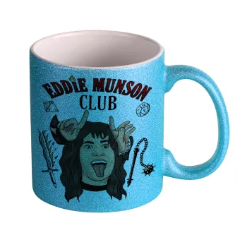 Eddie Munson, Hellfire CLub, Stranger Things, Κούπα Σιέλ Glitter που γυαλίζει, κεραμική, 330ml