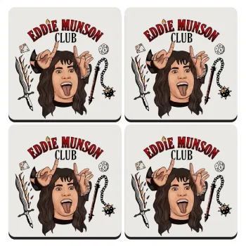 Eddie Munson, Hellfire CLub, Stranger Things, ΣΕΤ 4 Σουβέρ ξύλινα τετράγωνα (9cm)
