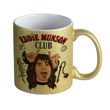 Eddie Munson, Hellfire CLub, Stranger Things, Κούπα Χρυσή Glitter που γυαλίζει, κεραμική, 330ml