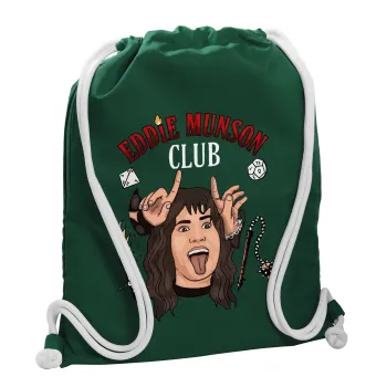 Eddie Munson, Hellfire CLub, Stranger Things, Backpack pouch GYMBAG BOTTLE GREEN, with pocket (40x48cm) & thick white cords