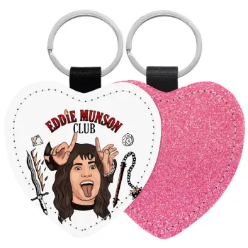 Eddie Munson, Hellfire CLub, Stranger Things, Μπρελόκ PU δερμάτινο glitter καρδιά ΡΟΖ