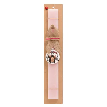 Eddie Munson, Hellfire CLub, Stranger Things, Πασχαλινή Λαμπάδα με ξύλινο μπρελόκ & κερί αρωματικό πλακέ (30cm) (ΡΟΖ)