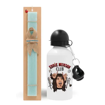 Eddie Munson, Hellfire CLub, Stranger Things, Πασχαλινή Λαμπάδα με παγούρι μεταλλικό αλουμινίου (500ml) & λαμπάδα αρωματική πλακέ (30cm) (ΤΙΡΚΟΥΑΖ)