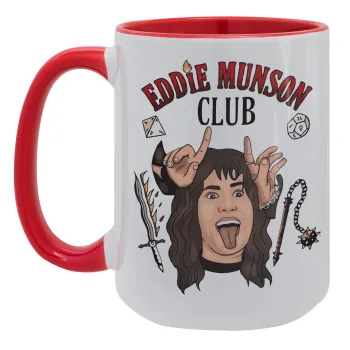 Eddie Munson, Hellfire CLub, Stranger Things, Κούπα Mega 15oz, κεραμική Κόκκινη, 450ml