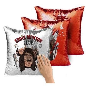 Eddie Munson, Hellfire CLub, Stranger Things, Μαξιλάρι καναπέ Μαγικό Κόκκινο με πούλιες 40x40cm περιέχεται το γέμισμα