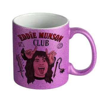 Eddie Munson, Hellfire CLub, Stranger Things, Κούπα Μωβ Glitter που γυαλίζει, κεραμική, 330ml
