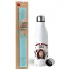 Easter Set, metallic stainless steel water bottle (750ml) & aromatic flat Easter candle (30cm) (TURQUOISE)