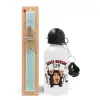 Easter Set, metallic aluminum water bottle (500ml) & scented flat candle (30cm) (TURQUOISE)
