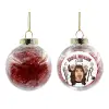 Στολίδι Χριστουγεννιάτικη μπάλα δένδρου διάφανη με κόκκινο γέμισμα 8cm