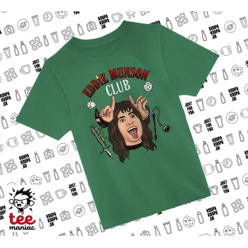 Eddie Munson, Hellfire CLub, Stranger Things, Άνετο παιδικό T-Shirt ΠΡΑΣΙΝΟ από 100% βαμβάκι, για κάθε μέρα. Vegan & OEKO-TEX πιστοποιημένο.