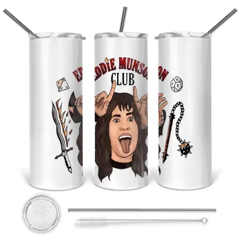 Eddie Munson, Hellfire CLub, Stranger Things, Tumbler ποτήρι θερμό από ανοξείδωτο ατσάλι 600ml, με μεταλλικό καλαμάκι & βούρτσα καθαρισμού