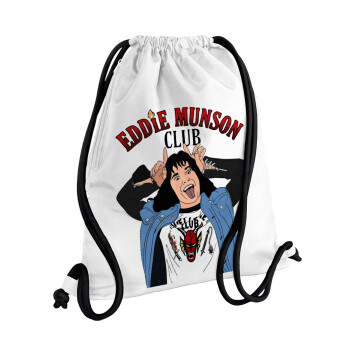 Eddie Munson, Τσάντα πλάτης πουγκί GYMBAG λευκή, με τσέπη (40x48cm) & χονδρά κορδόνια