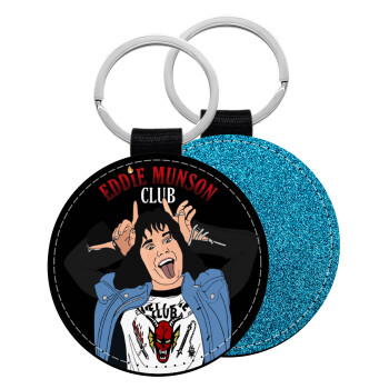 Eddie Munson, Μπρελόκ Δερματίνη, στρογγυλό ΜΠΛΕ (5cm)