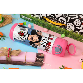 Eddie Munson, Πασχαλινή Λαμπάδα με Παιδικό παγούρι θερμό, ανοξείδωτο, με καλαμάκι ασφαλείας, ΡΟΖ (500ml)