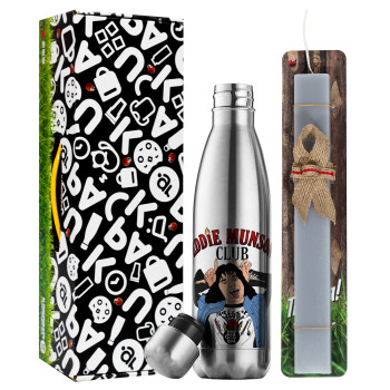 Eddie Munson, Easter Set, metallic stainless thermos flask (500ml) & scented flat Easter candle (30cm) (GRAY)