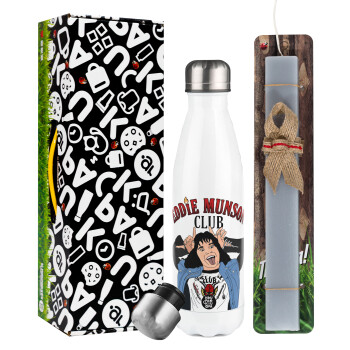 Eddie Munson, Easter candle, metallic white thermos bottle (500ml) & aromatic flat candle (30cm) (GRAY)