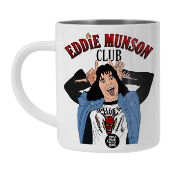 Eddie Munson, Λευκή Ανοξείδωτη Μεταλλική Κούπα 450ml - Διπλού Τοιχώματος 