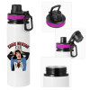 Metallic water bottle with safety lid, 850ml aluminum