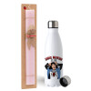 Easter Set, metallic stainless steel water bottle (750ml) & scented flat Easter candle (30cm) (PINK)