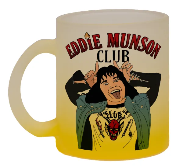 Eddie Munson — Κούπα γυάλινη δίχρωμη με βάση το κίτρινο ματ, 330ml