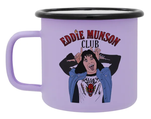 Eddie Munson — Metal enamel mug, matte light pastel purple, 360ml