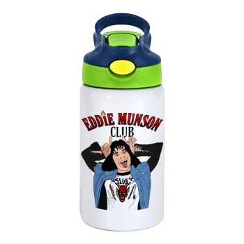 Eddie Munson, Children's hot water bottle, stainless steel, with safety straw, green, blue (350ml)