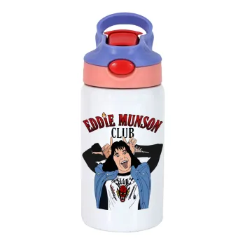 Eddie Munson, Children's hot water bottle, stainless steel, with safety straw, pink/purple (350ml)