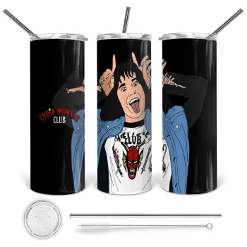 Eddie Munson, Tumbler ποτήρι θερμό από ανοξείδωτο ατσάλι 600ml, με μεταλλικό καλαμάκι & βούρτσα καθαρισμού