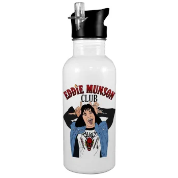 Eddie Munson, Παγούρι νερού Λευκό με καλαμάκι, ανοξείδωτο ατσάλι 600ml