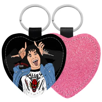 Eddie Munson, Μπρελόκ PU δερμάτινο glitter καρδιά ΡΟΖ