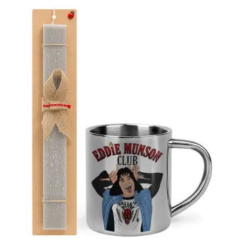 Eddie Munson, Easter Set, metallic thermal cup (300ml) & Easter aromatic flat candle (30cm) (GRAY)