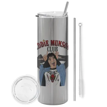 Eddie Munson, Tumbler stainless steel Silver 600ml, with metal straw & cleaning brush