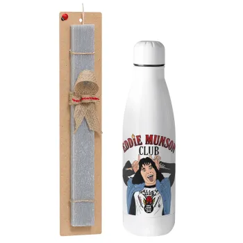 Eddie Munson, Easter Set, metallic stainless thermos bottle (500ml) & scented flat Easter candle (30cm) (GRAY)