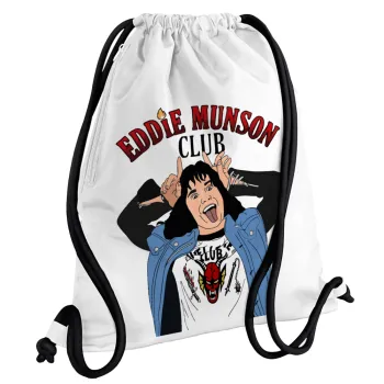 Eddie Munson, Backpack pouch GYMBAG white, with pocket (40x48cm) & thick cords