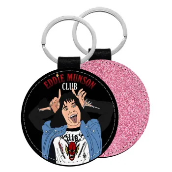 Eddie Munson, Μπρελόκ Δερματίνη, στρογγυλό ΡΟΖ (5cm)