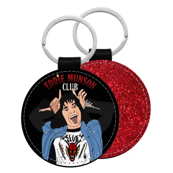 Eddie Munson, Μπρελόκ Δερματίνη, στρογγυλό ΚΟΚΚΙΝΟ (5cm)