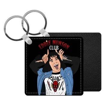 Eddie Munson, Μπρελόκ Δερματίνη, τετράγωνο ΜΑΥΡΟ (5x5cm)