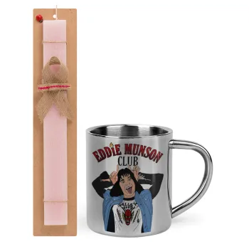 Eddie Munson, Easter Set, metallic thermal cup (300ml) & aromatic flat Easter candle (30cm) (PINK)