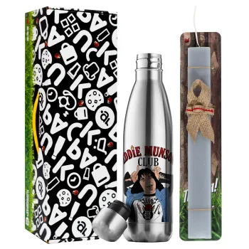 Eddie Munson, Easter Set, metallic stainless thermos flask (500ml) & scented flat Easter candle (30cm) (GRAY)