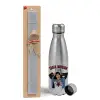 Easter Set, metallic Inox water bottle (750ml) & aromatic flat Easter candle (30cm) (GRAY)