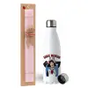 Easter Set, metallic stainless steel water bottle (750ml) & scented flat Easter candle (30cm) (PINK)
