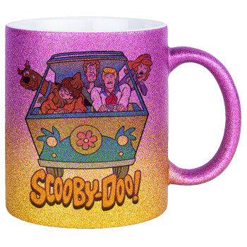 Scooby Doo car, Κούπα Χρυσή/Ροζ Glitter, κεραμική, 330ml