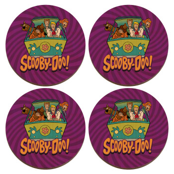 Scooby Doo car, ΣΕΤ x4 Σουβέρ ξύλινα στρογγυλά plywood (9cm)