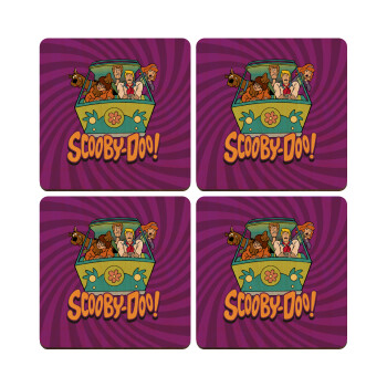 Scooby Doo car, ΣΕΤ x4 Σουβέρ ξύλινα τετράγωνα plywood (9cm)