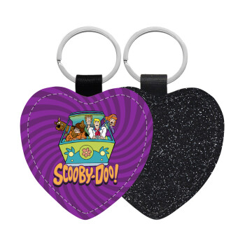 Scooby Doo car, Μπρελόκ PU δερμάτινο glitter καρδιά ΜΑΥΡΟ